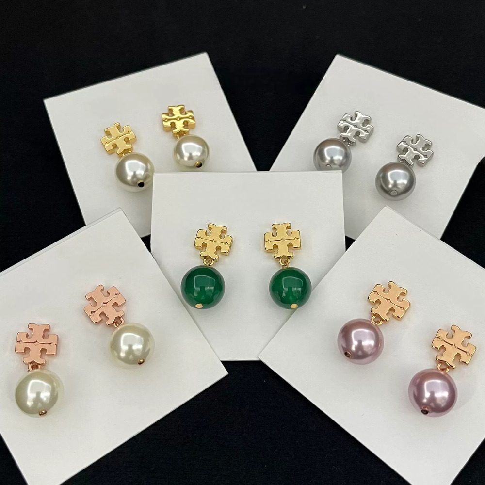 Tory Burch Pearl Inlaid Metal Drop Earrings